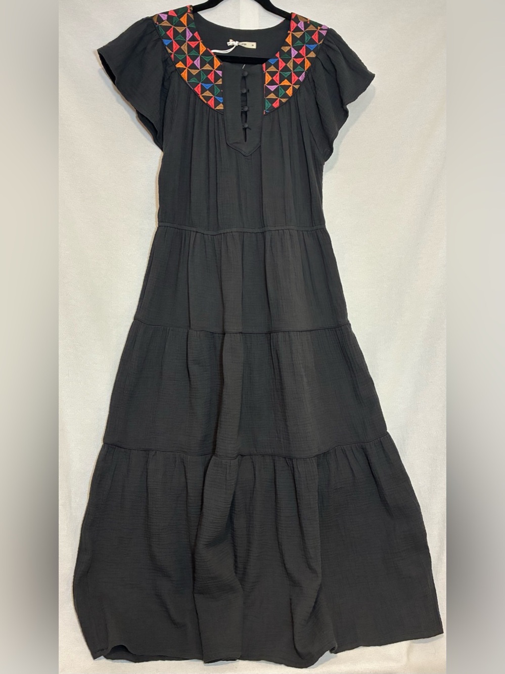 Marine Layer Tiered Maxi Dress Embroidered Neckline Size Med NWT Boho Hippie